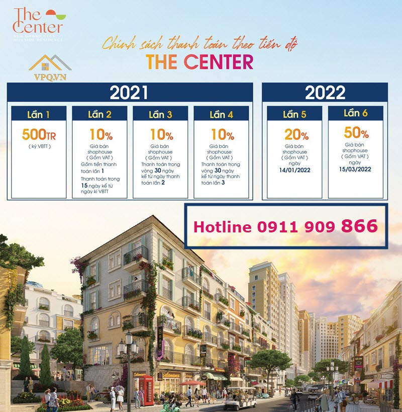 Chính sách bán hàng Shophouse The Center tháng 8/2021 thanh toán theo tiến độ